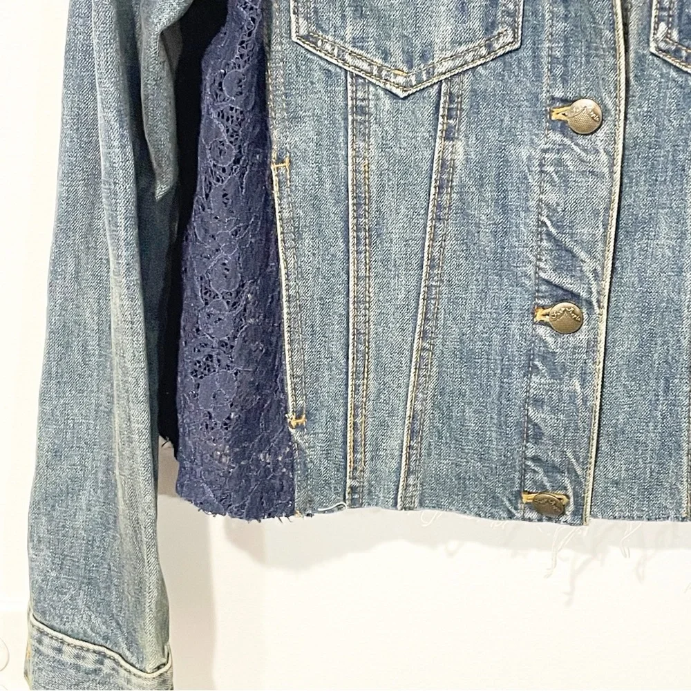 Free People Womens Size Small‎ Lace Panel Denim Jean Jacket - Picture 2 of 5